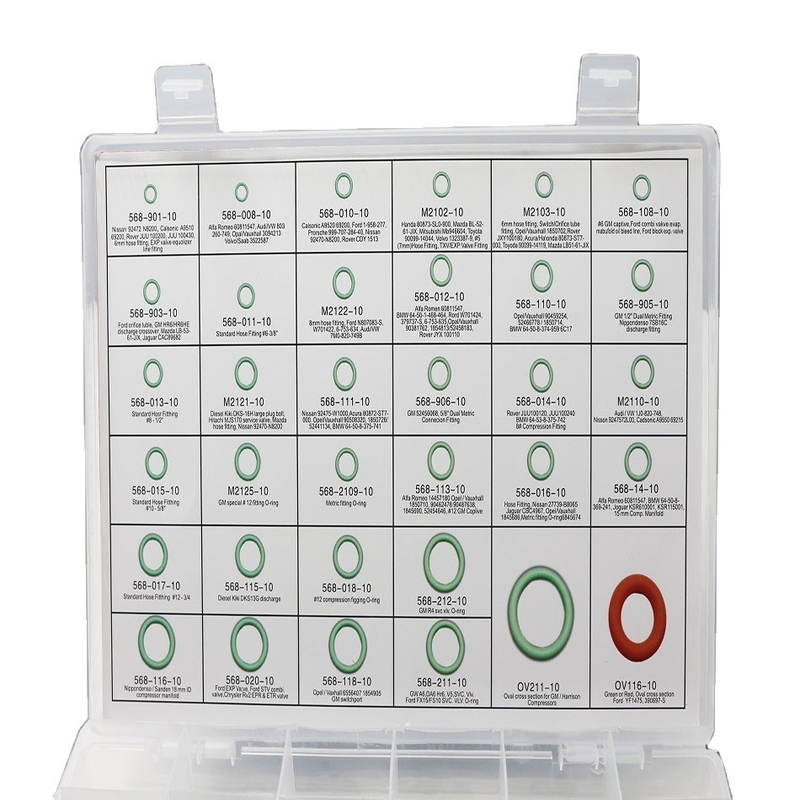 Green Color NBR Car Air Conditioner O-Ring Kits 270pcs 18 Sizes Drawing Format 3D/2D